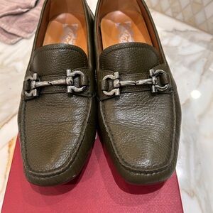 Salvatore Ferragamo Olive Leather Loafers